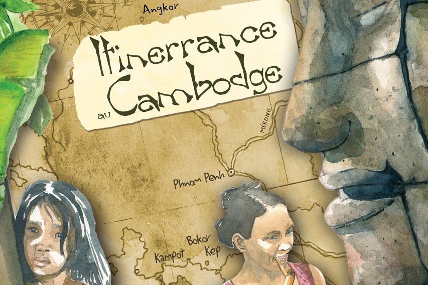 Livre carnet de voyage Cambodge Angkor illustration aquarelle